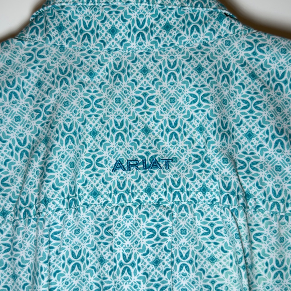 Ariat Mens XXL Turquoise White Geometric Medallion Cotton Short Sleeve Shirt - Picture 9 of 10